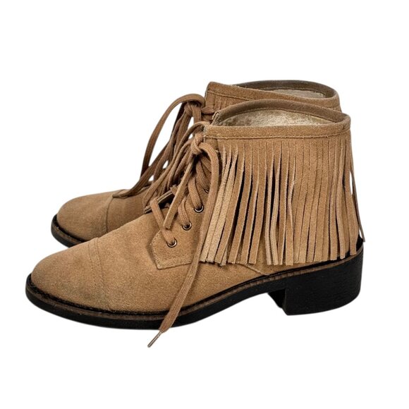 HOUSE OF HARLOW CutlerFringe Suede Boots SZ 8.5 Beige Ankle Boots Boho Indie - Picture 2 of 10